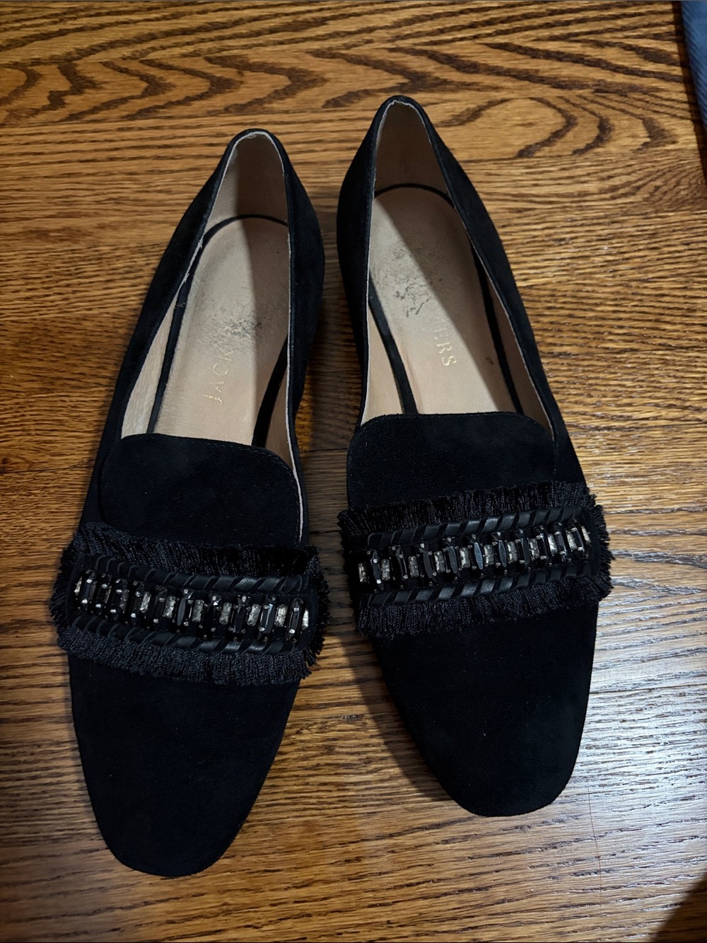 Jack Roger Black Embellished Suede Loafers - Women's Dress Flats